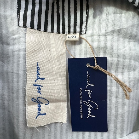 NWT | 100% ORGANIC COTTON HUDSON SHIRT DRESS MENSWEAR BLACK & WHITE STRIPE L/XL - Picture 11 of 12